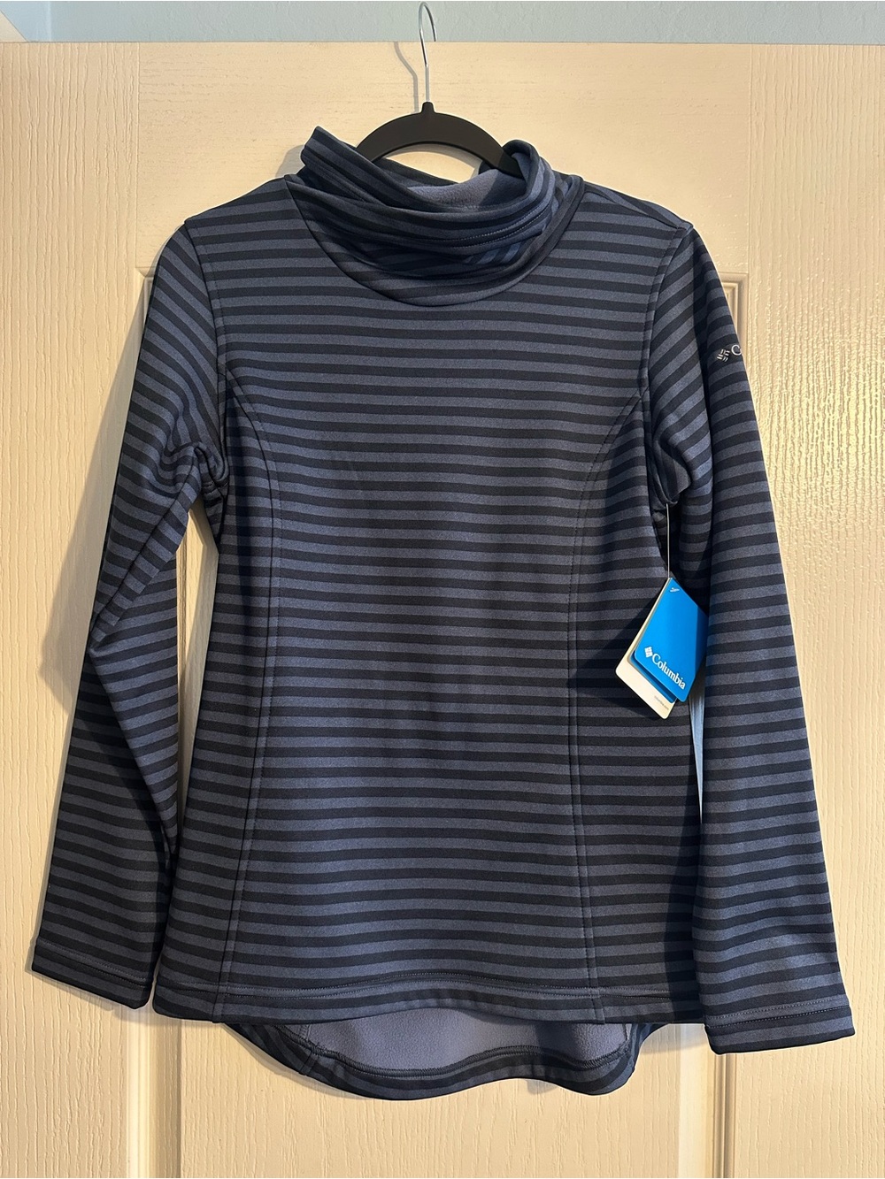 Columbia Women's Navy and Dark Gray Striped Long-Sleeve Turtleneck